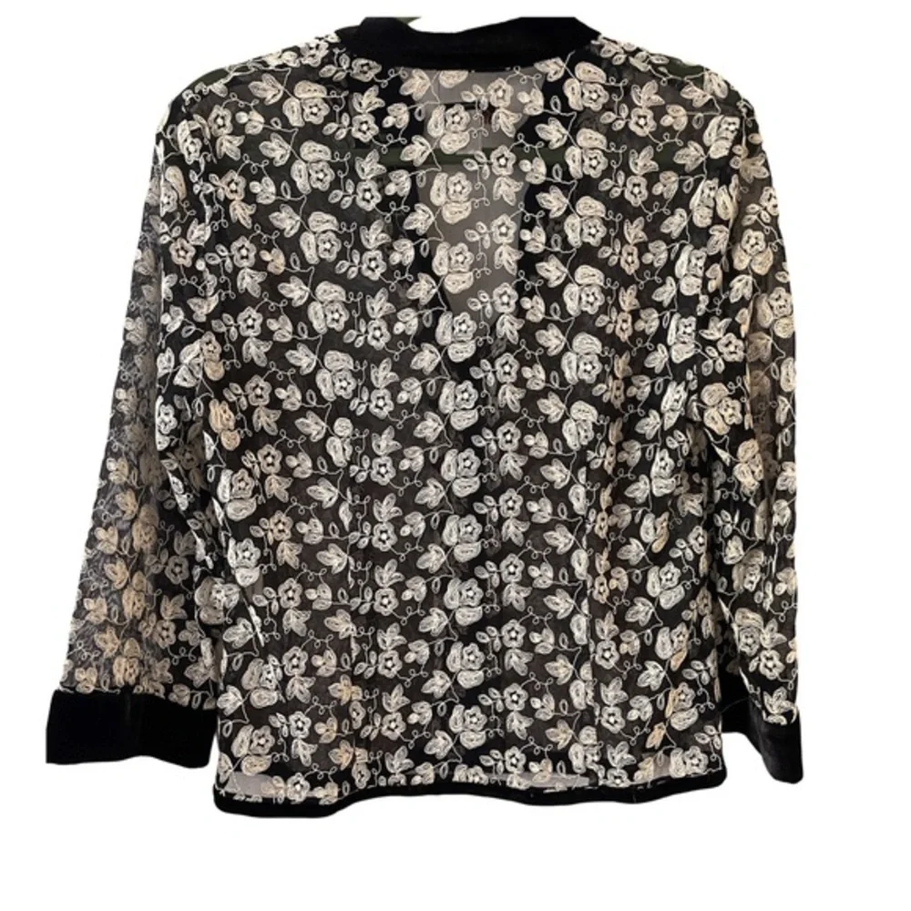 Talbots Embroidered‎ Velvet Trim formal Jacket semi-sheer Button Front